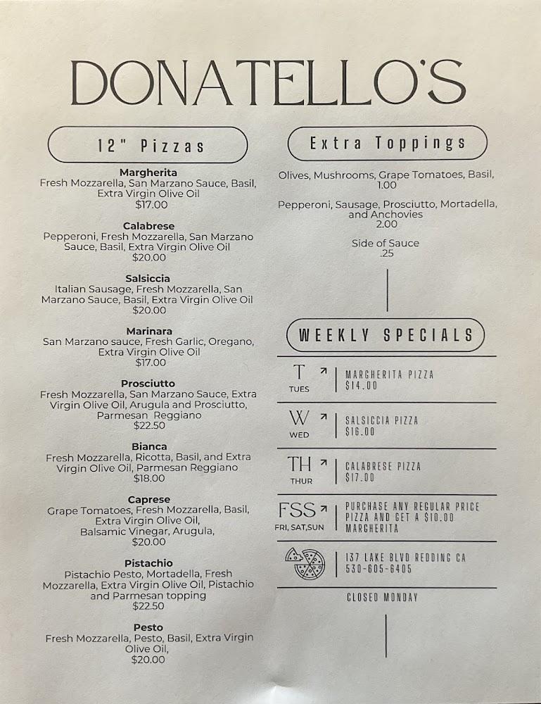 Donatello's Pizzeria Menu image 1